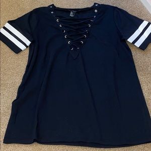 Forever 21 Black and White Tie Up Jersey T